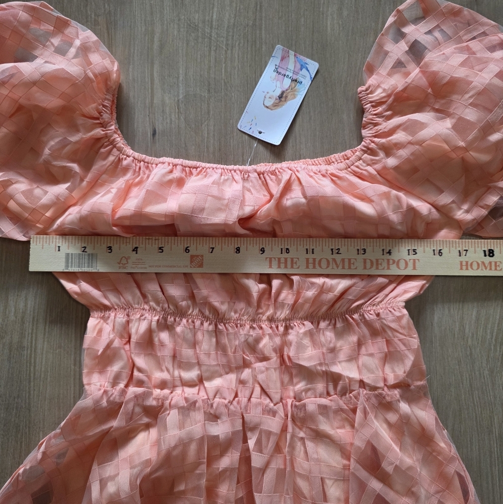 Pretty Garden Peach Off The Shoulder Babydoll Mini Dress – NWT – Women’s Size S - Picture 8 of 11